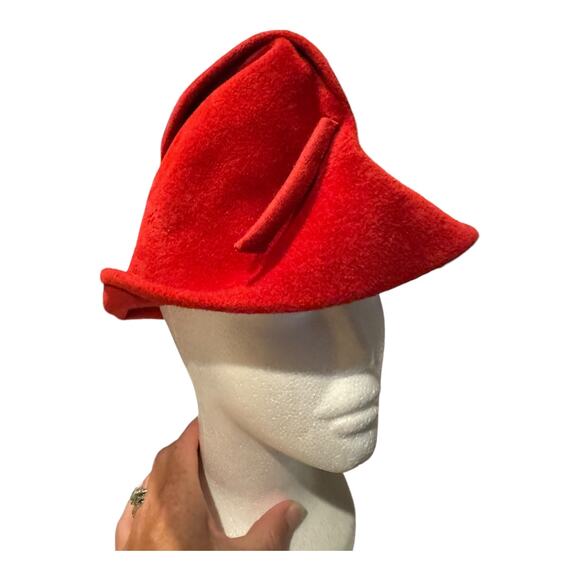 1960's American Vintage Emme Boutique Red Wool Hat, Feathers, fold over size S-M - Picture 17 of 17